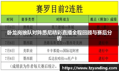 卧龙岗狼队对阵悉尼精彩直播全程回顾与赛后分析
